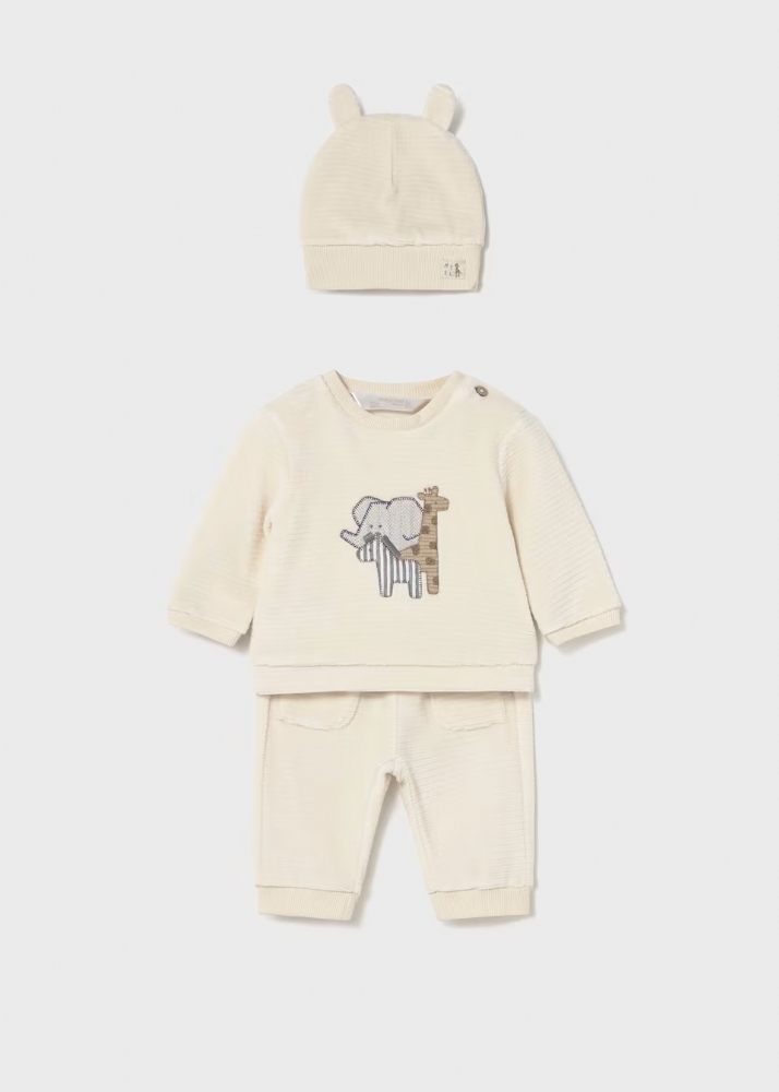 Mayoral σετ 3 τεμαχίων εκρού με ελεφαντάκι & καμηλοπάρδαλη : 1