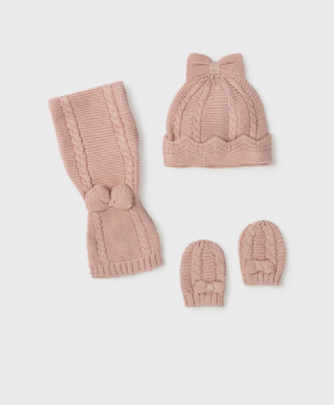 Hat scarf and mittens set - Pink