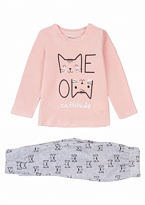 Kitten print PJ set. - Pink