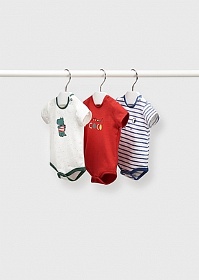 ECOFRIENDS set of 3 T-shirt like bodysuits - Red