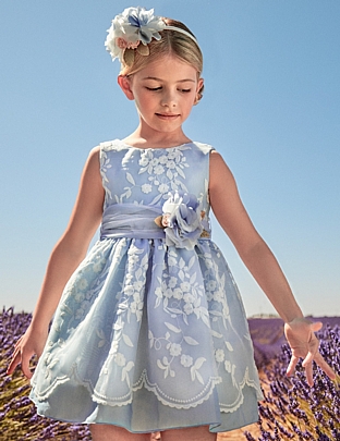φόρεμα οργάντζα κεντητή abel and lula - Γαλάζιο