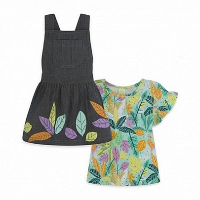 Item: GREY PRINTED DENIM PINAFORE AND T-SHIRT FOR GIRLS GREY PRINTED DENIM PINAFORE AND T-SHIRT FOR GIRLS