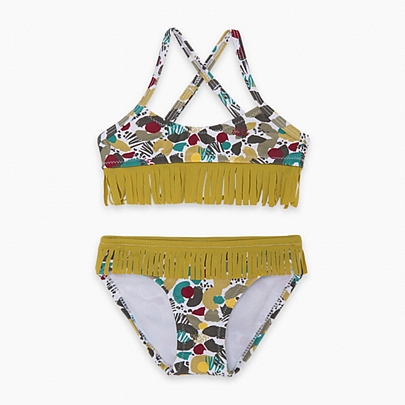 Item: bikini swimsuit with tuc-tuc fringes - Olive bikini swimsuit with tuc-tuc fringes - Olive