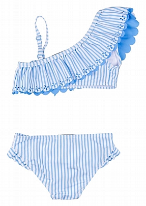 striped white / light blue losan bikini swimsuit - Light blue