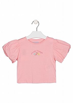 κοντομάνικη μπλούζα με βολάν little garden losan   - Ροζ