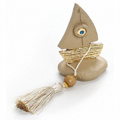 Boboniera boat with tassel and blue lava bead from olga zafeiraki.