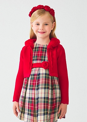 abel and lula knitted fur collar bolero - Red