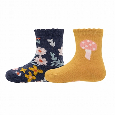 socks 2-pack GOTS flowers/mushroom ewers - Blue