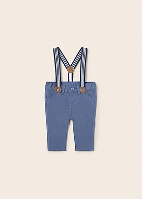 long trousers in cotton with Mayoral suspenders - Blue