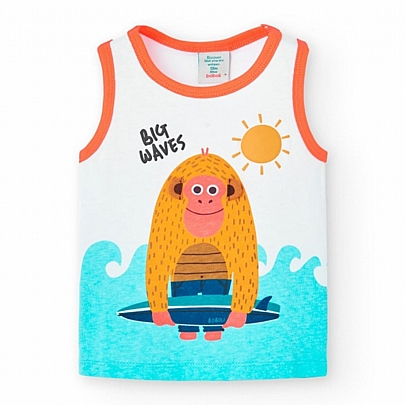 Item: sleeveless top with boboli jersey print - Coral sleeveless top with boboli jersey print - Coral