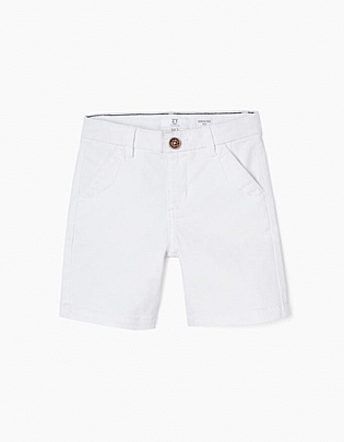 Item: cotton twill bermuda zippy - White cotton twill bermuda zippy - White