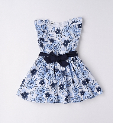 φόρεμα φλοράλ βαμβακερή ζώνη iDO - Μπλε