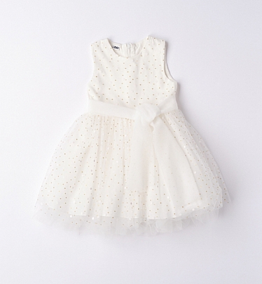 φόρεμα Ιβουάρ & Χρυσό Τούλι iDO  - Λευκό