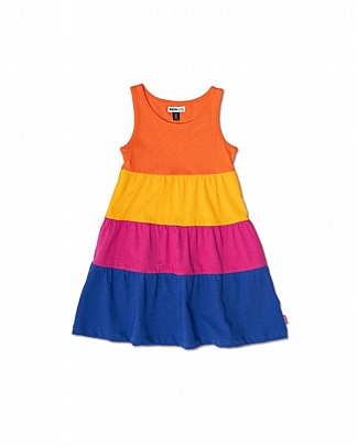 Striped knit strapless dress for girl Full Bloom - Orange