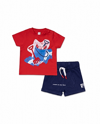 Red blue knit set for boy Beach Day tuc-tuc - Red