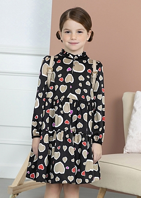 Item: Dress printed with abel and lula hearts - Black Dress printed with abel and lula hearts - Black