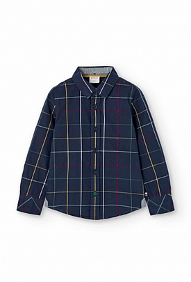 Poplin check shirt with Boboli detail - Dark blue