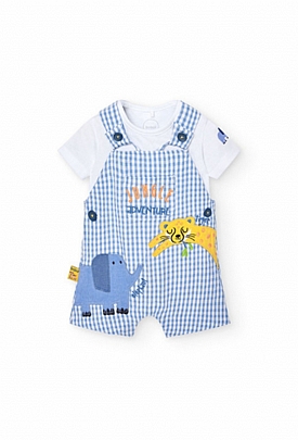 Boboli dungarees set with t-shirt - Light blue