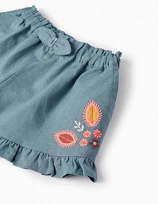 Item: Zippy shorts with flower embroidery Zippy shorts with flower embroidery