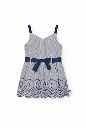 Boboli striped dress with embroidery - Blue