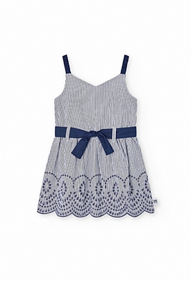 Item: Boboli striped dress with embroidery - Blue Boboli striped dress with embroidery - Blue